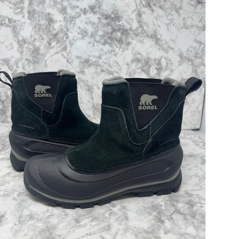 Sorel‎ 🎱Buxton Pull On Waterproof Winter Boots Mens 9.5 Black Suede waterproof